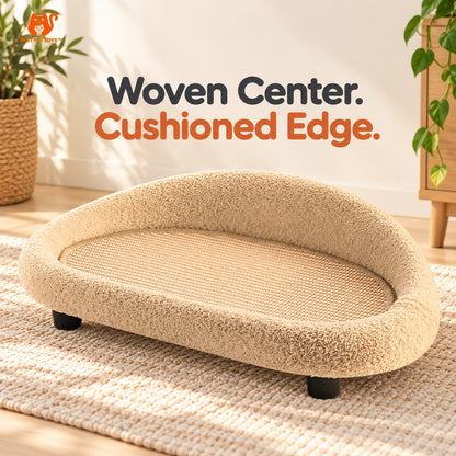 Khaki sisal sofa bed showing woven center and cushioned edge