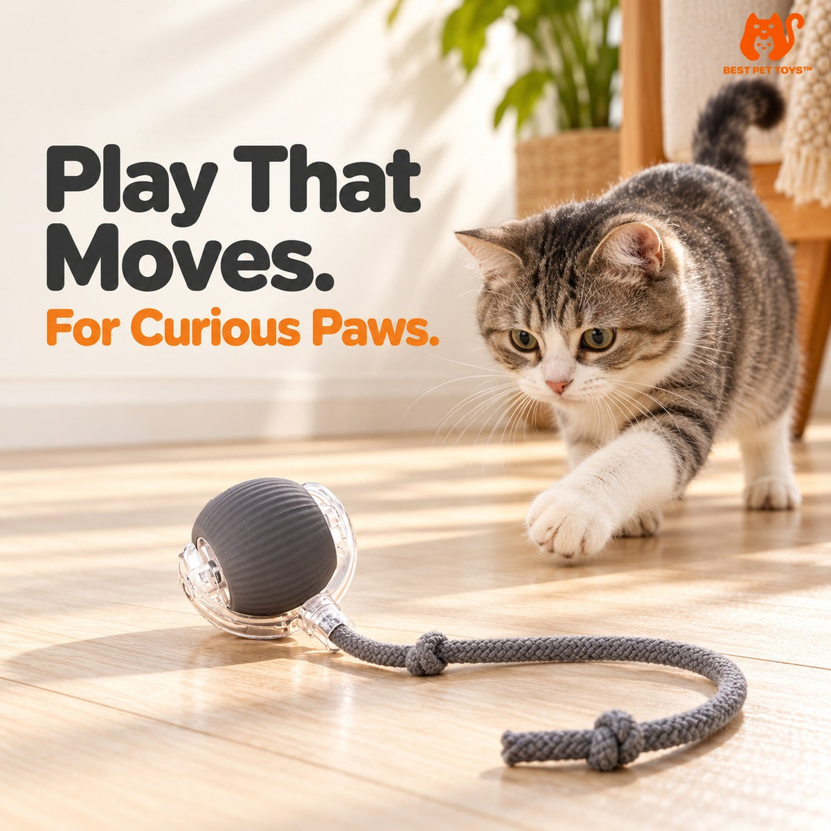 Best Pet Toys Smart Rolling Cat Ball — gray tail