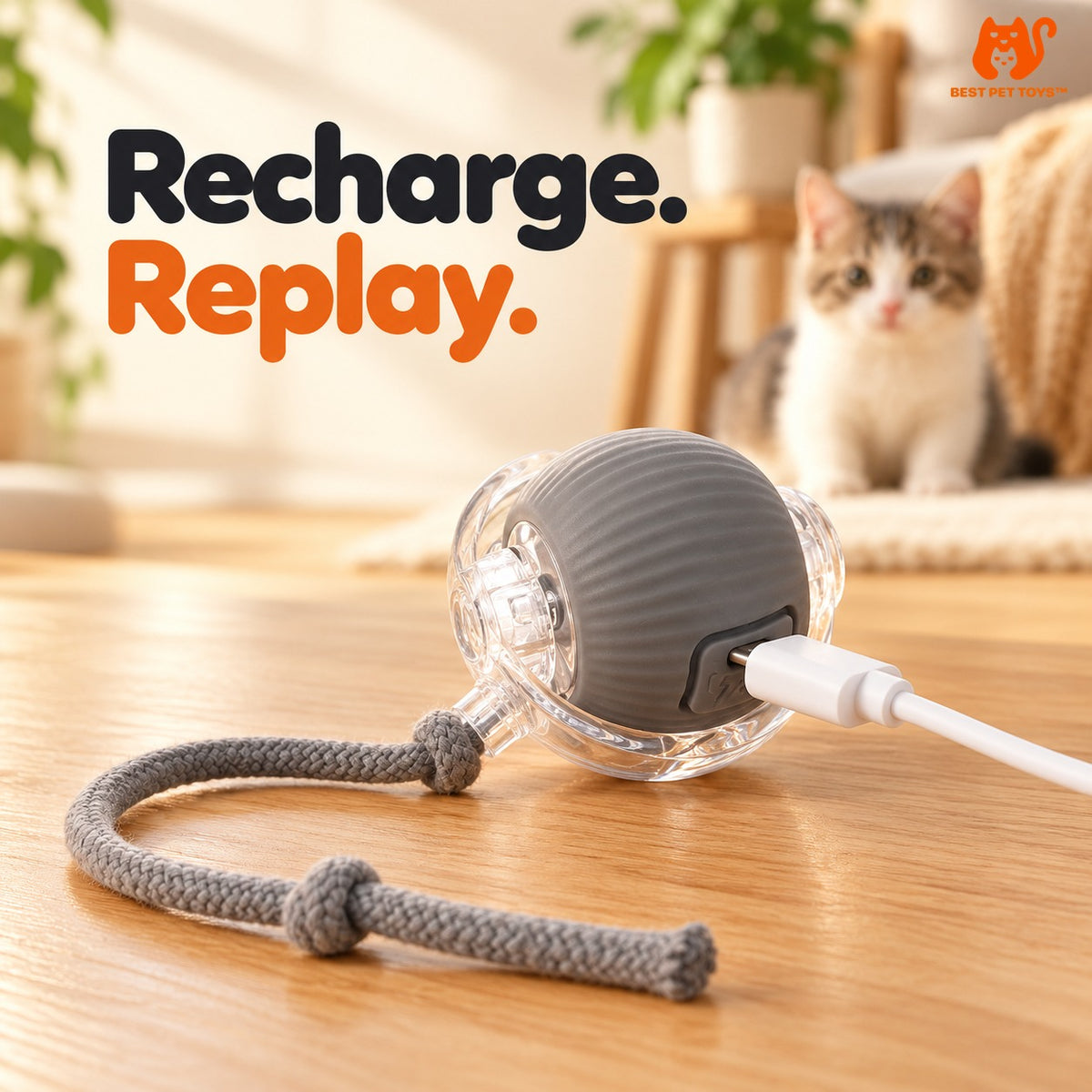 Best Pet Toys Smart Rolling Cat Ball — recharge