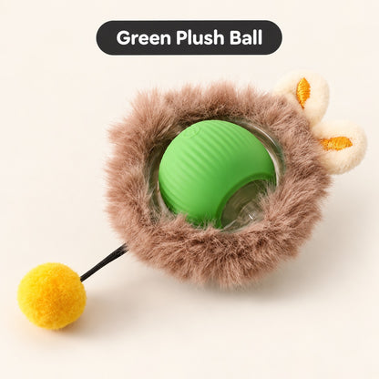 Best Pet Toys Smart Rolling Cat Ball — green plush variant