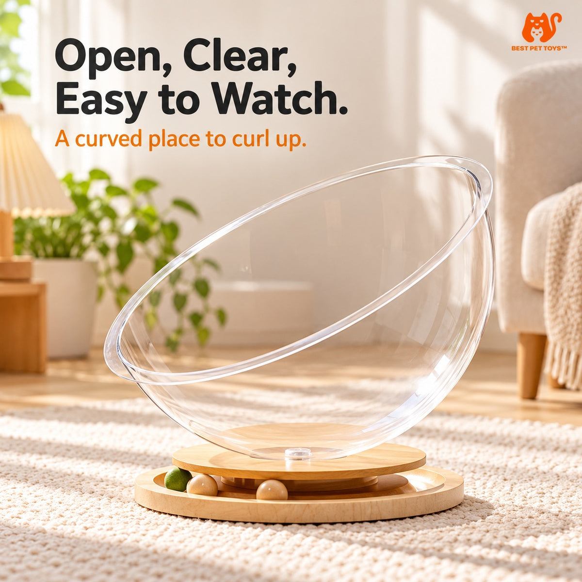 Open transparent curved bowl of the Space Capsule Cat Bed