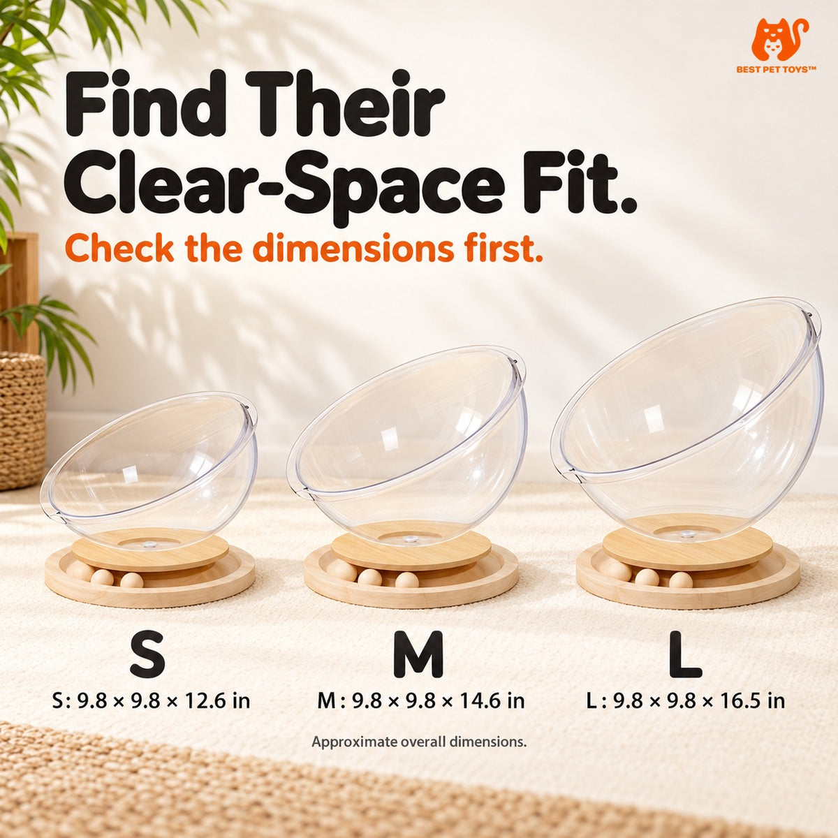 Small, Medium, and Large Space Capsule Cat Bed size guide