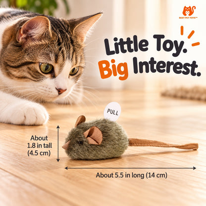 One mouse cat toy is about 5.5 inches long including tail and 1.8 inches tall