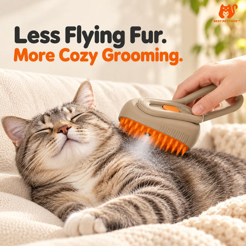Brown mist cat brush gently grooming cat