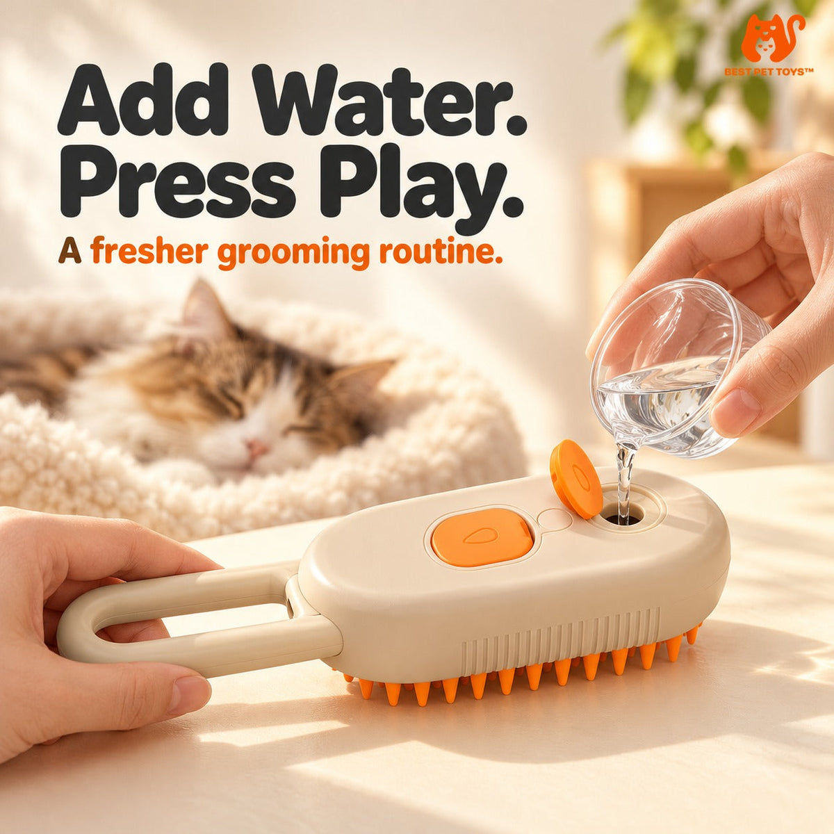 Adding water to Brown mist cat brush