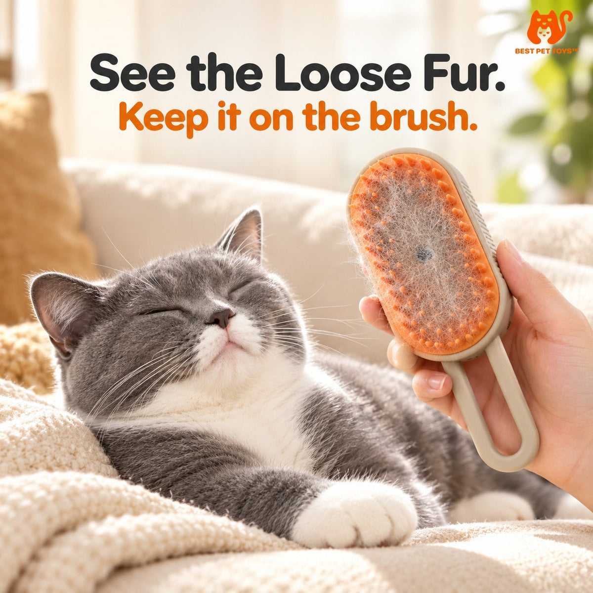 Collected cat fur on Brown mist brush