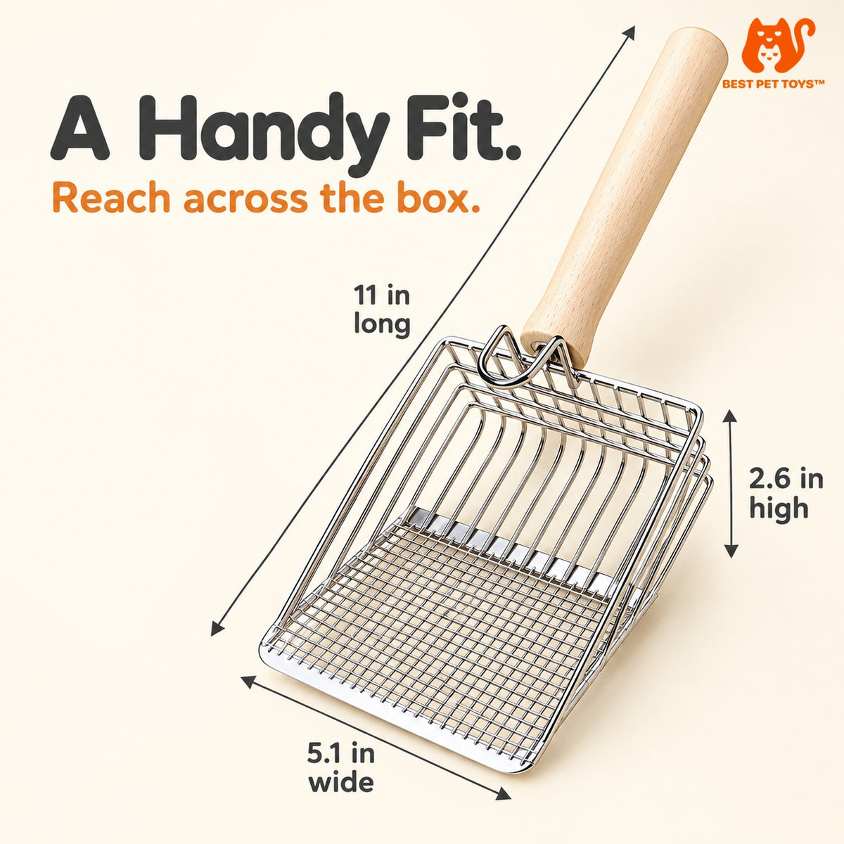 A1 wood-handle litter scoop size guide in inches