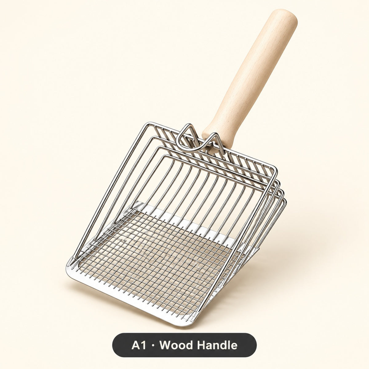 A1 wood-handle stainless steel litter scoop