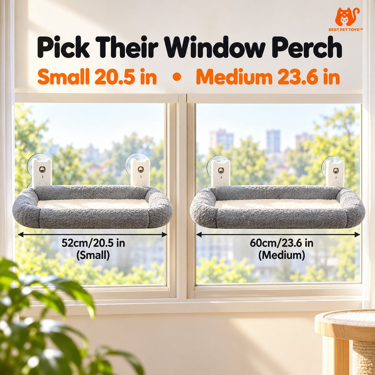 Gray window cat hammock Small and Medium size comparison