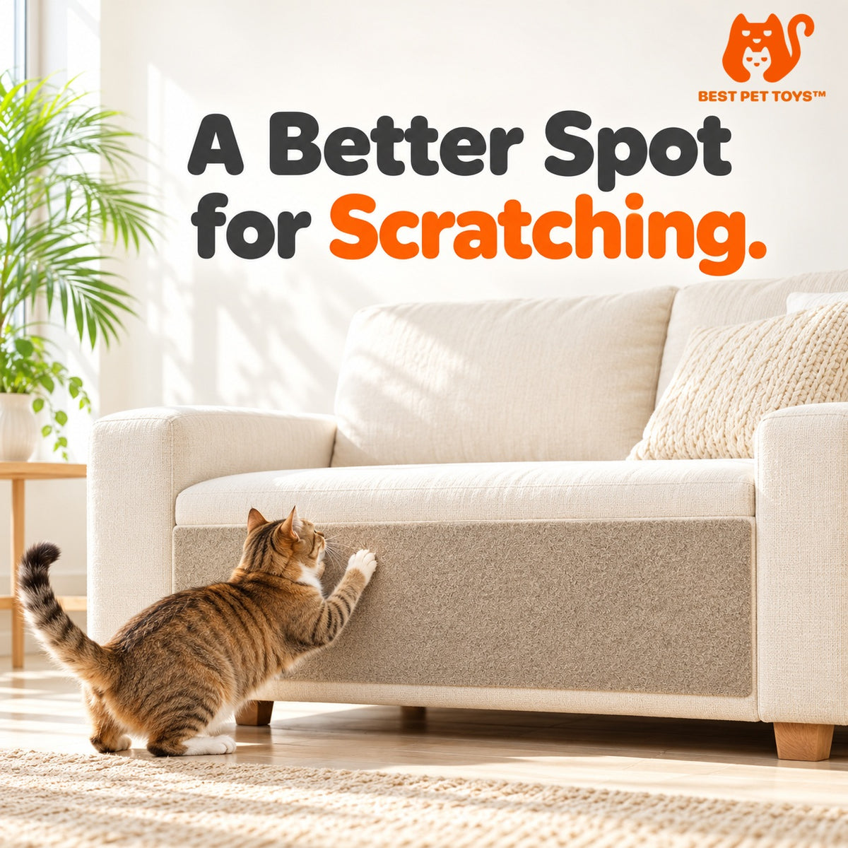 Khaki scratch fabric pad on cream sofa