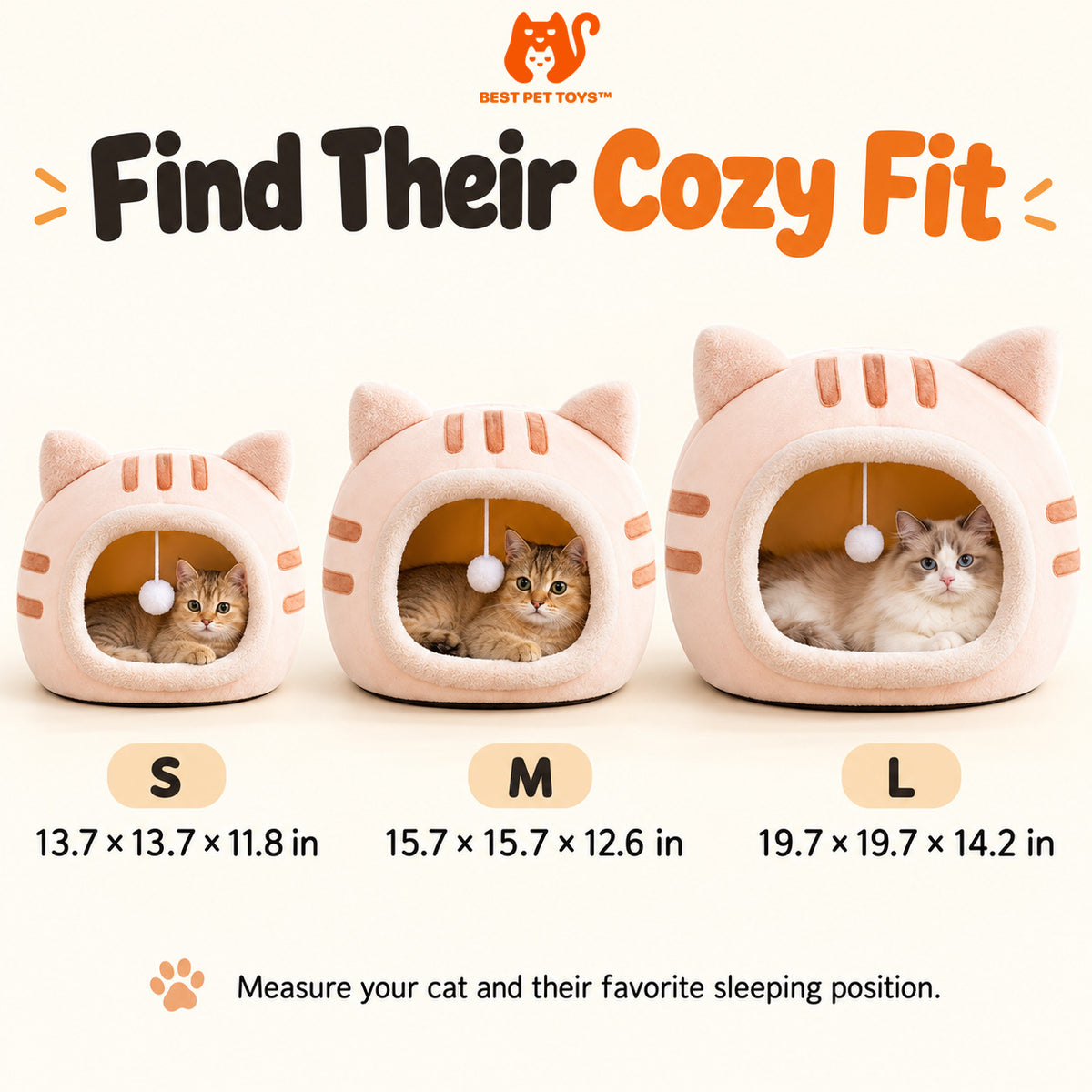 Whisker Haven cat cave bed size comparison for small medium large