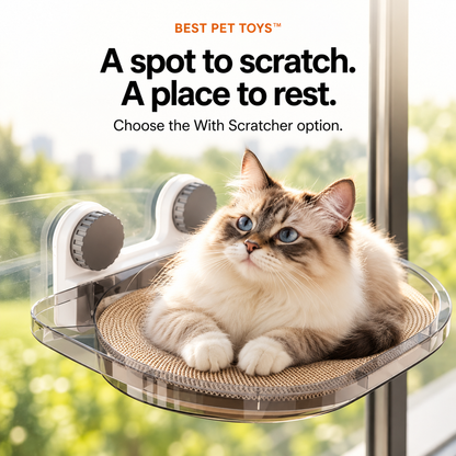 Window cat bed with corrugated scratcher insert, available with the With Scratcher option