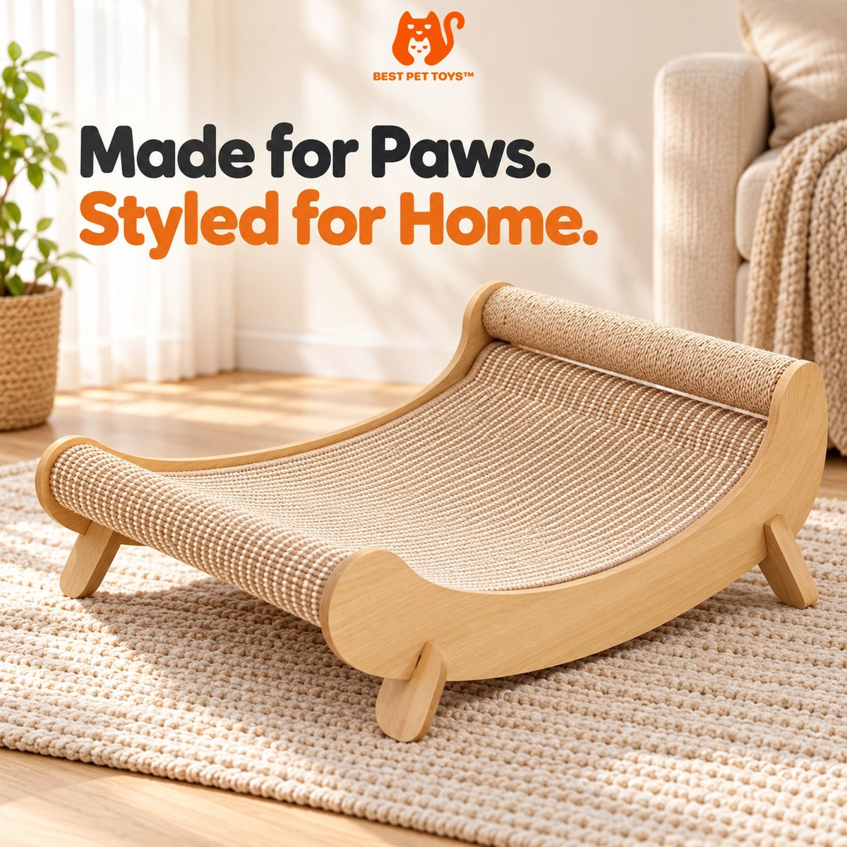 Natural wood frame and woven scratching surface
