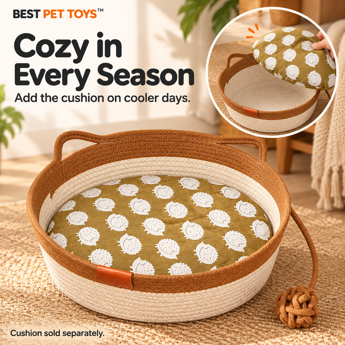 Optional cushion in woven cat bed, sold separately