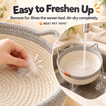 Cleaning and rinsing the woven rope cat bed
