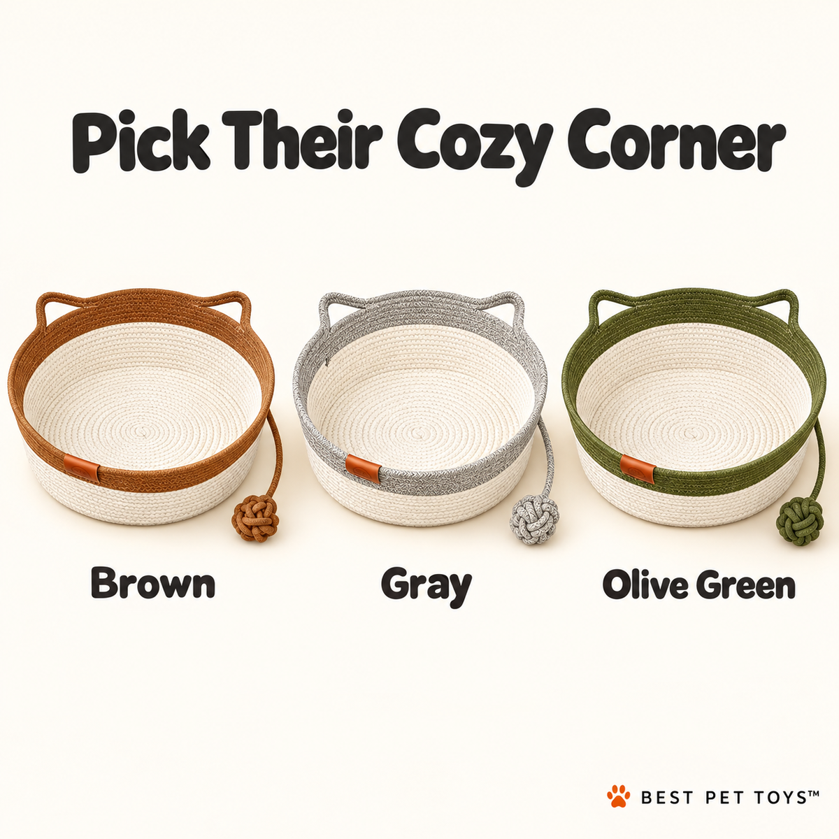 Brown Gray and Green woven rope cat bed color choices