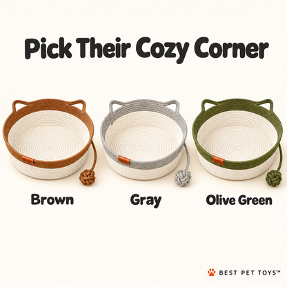 Brown Gray and Green woven rope cat bed color choices