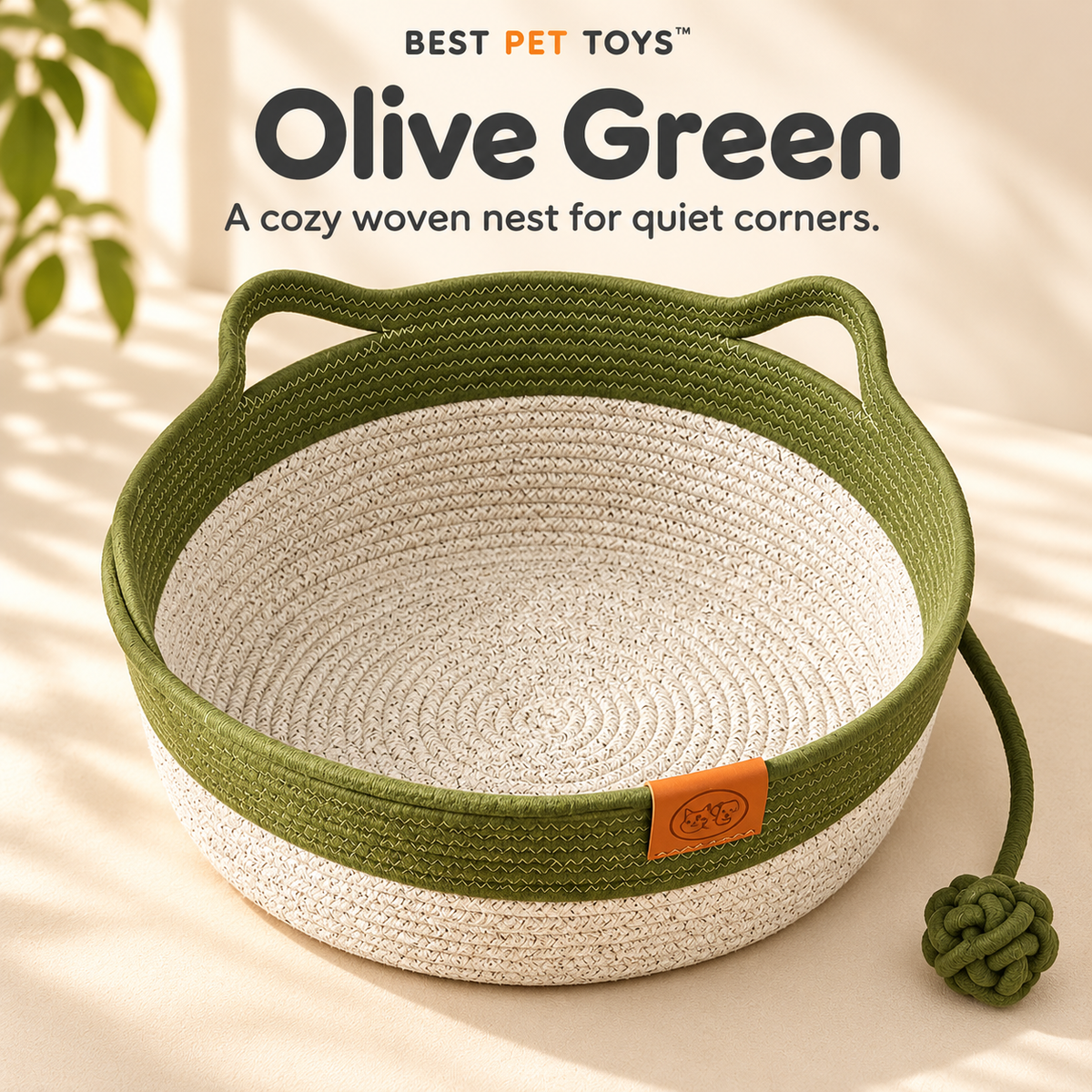 Olive Green woven rope cat bed