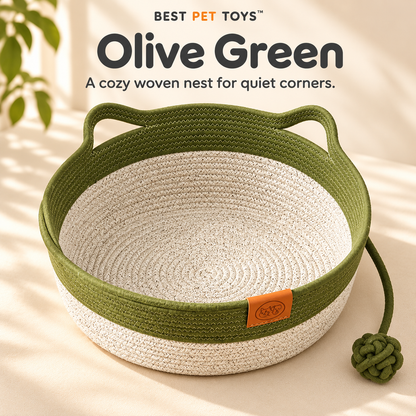 Olive Green woven rope cat bed