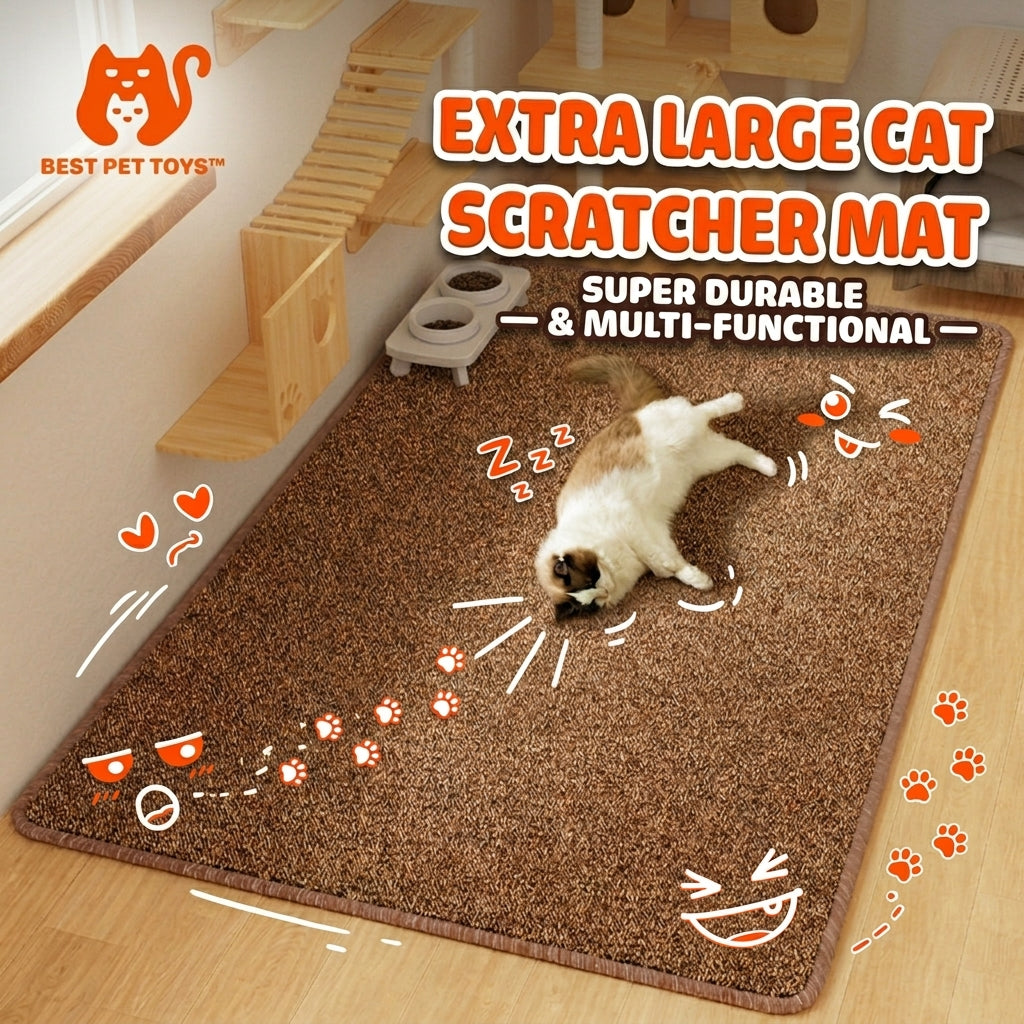 cat using sisal scratching mat on floor best pet toys