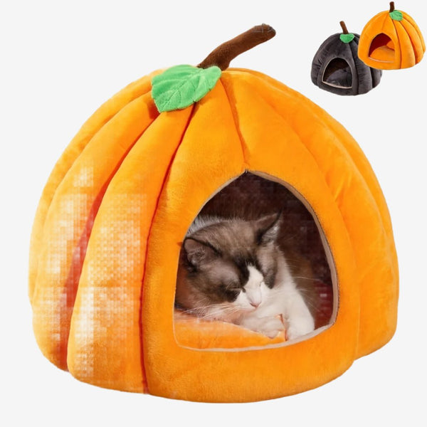 Pumpkin-Shaped Cat Bed – Cozy Indoor Nest with Removable Cushion