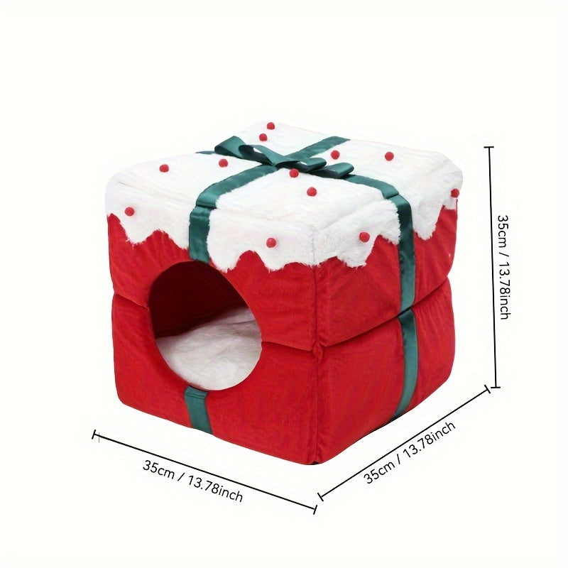 Gift Box Christmas Cat Litter – Enclosed Bed for Cats & Small Dogs