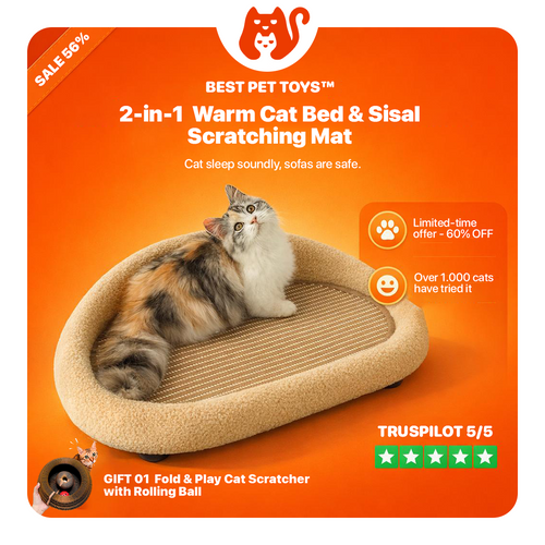 Best Pet Toys™ 2-in-1 Warm Cat Bed & Sisal Scratching Pad